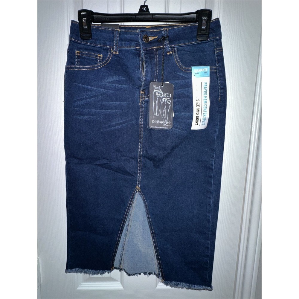 Denim Jean Skirt Midi Diamante Jeans Maxi Slit Front NWT Small S